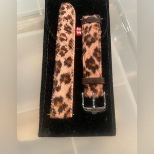 Michele 18mm Genuine Leather Watch Strap- Pink and Brown Animal Print
